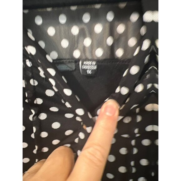 Women Black White Sheer Polka Dot Lined Blouse Mandarin Collar Sz 1X - Picture 3 of 6